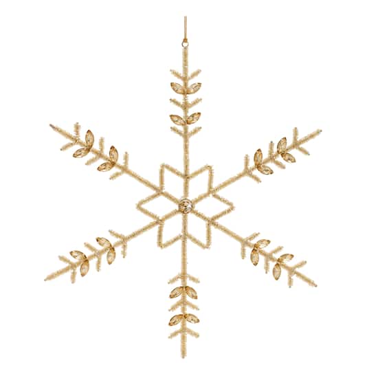 12.25" Gold Beaded Metal Snowflake Ornaments Set